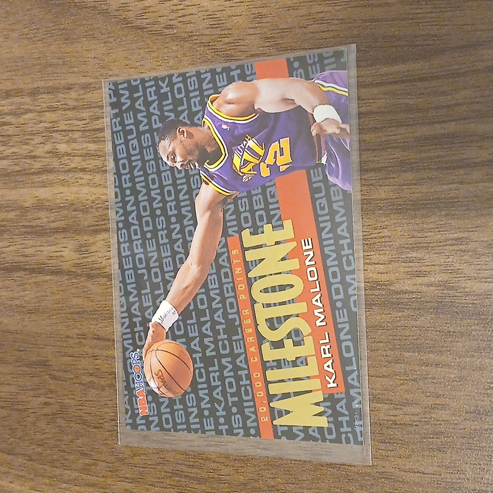 Karl Malone jazz 2.5 in x 3.5 in purple white yellow basketball card